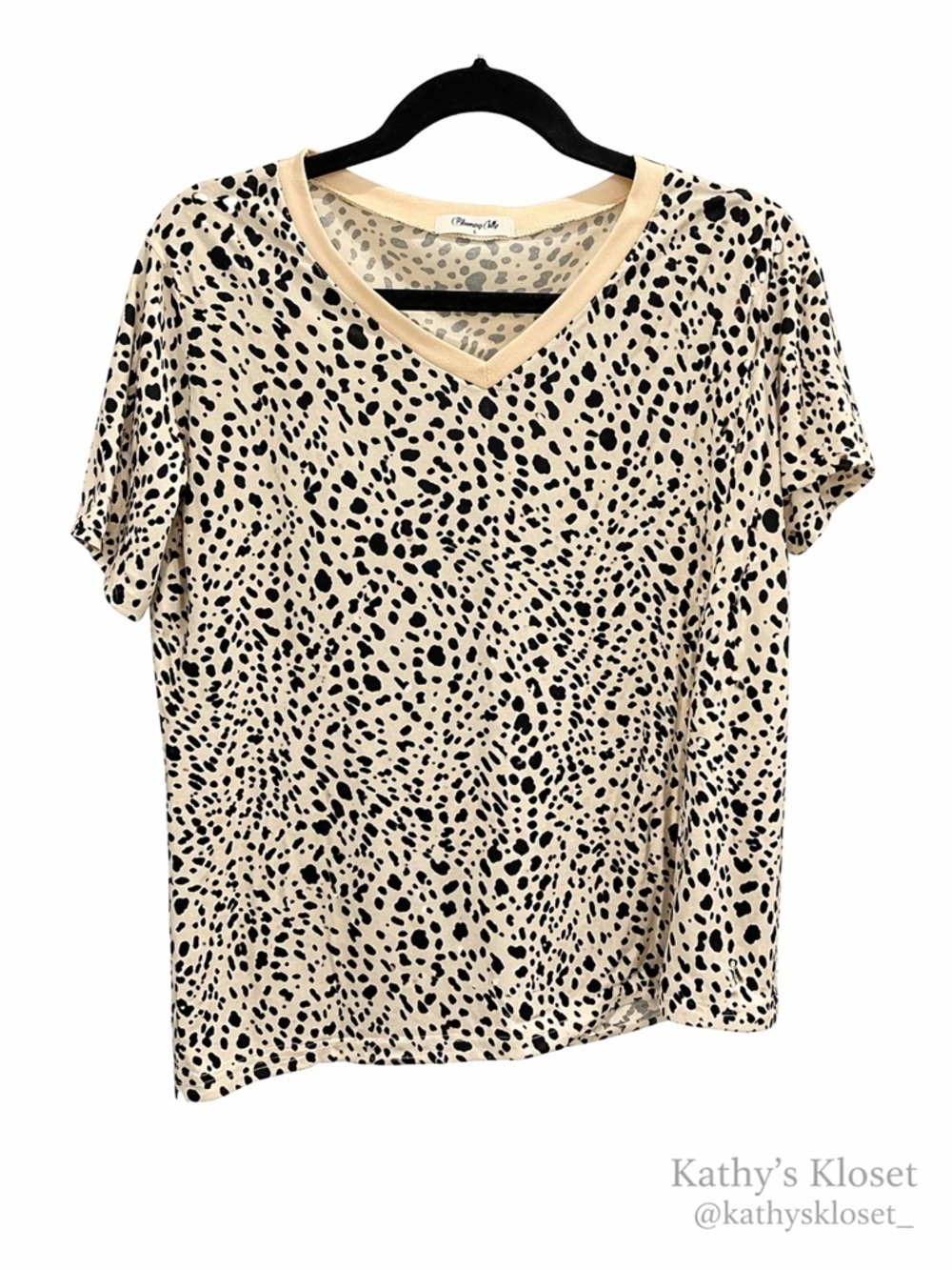 Charming Charlie Beige Black V-Neck Animal Print Tee